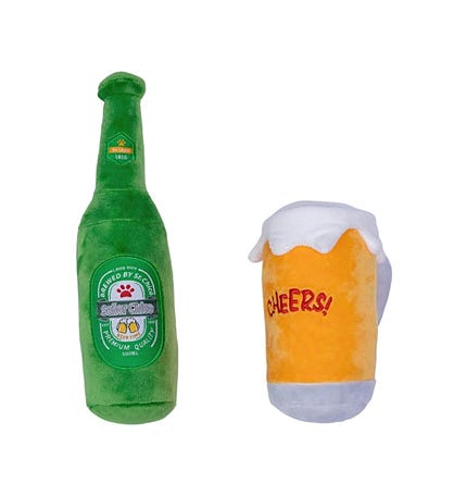 Beer-cheers Crinkle And Squeaky Plush Dog Toy Combo Gift Set